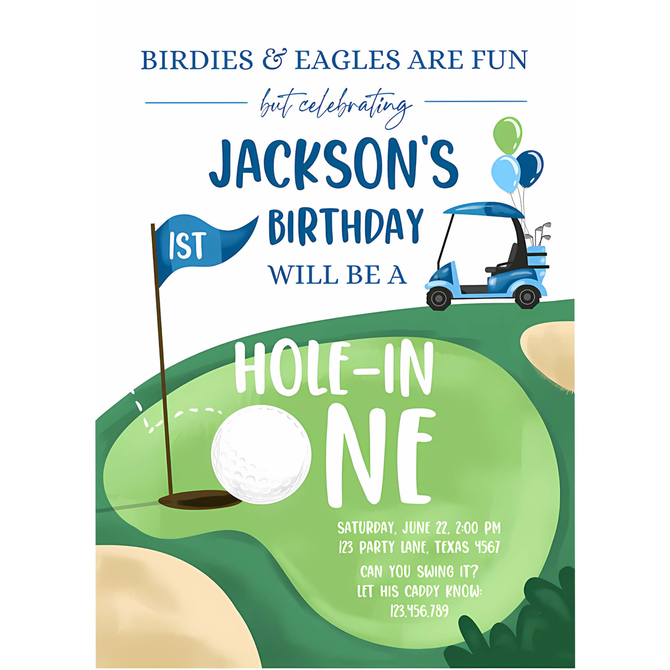 Editable Hole in One Birthday Invitation Golf First Birthday Par tee Golf Invite Boy Golfing Download Printable Template Digital Corjl 0405