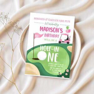 Editable hole in one birthday invitation golf first birthday par tee golf invite girl golfing download printable template digital corjl 0405 1