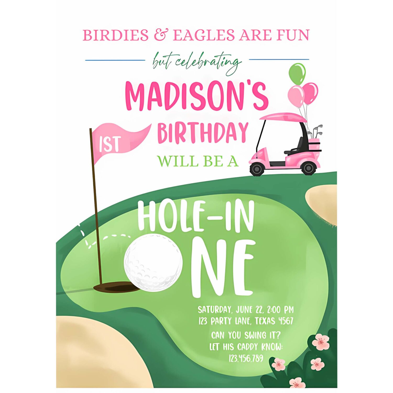 Editable hole in one birthday invitation golf first birthday par tee golf invite girl golfing download printable template digital corjl 0405 4