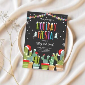 Editable holiday fiesta invitation xmas party invitation cactus mexican holiday christmas fiesta download printable corjl template 0273 1