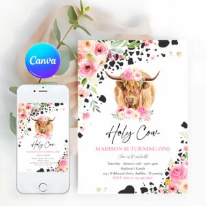 Holy Cow Invitation, Holy Cow I'm One 1st Birthday, Birthday Party Invitation