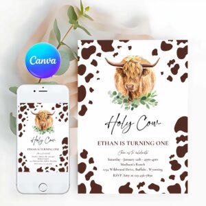 Holy Cow Invitation, Holy Cow I'm One Birthday Party Invitation