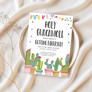 Editable holy guacamole bridal shower invitation fiesta couples shower cactus succulent mexican 1