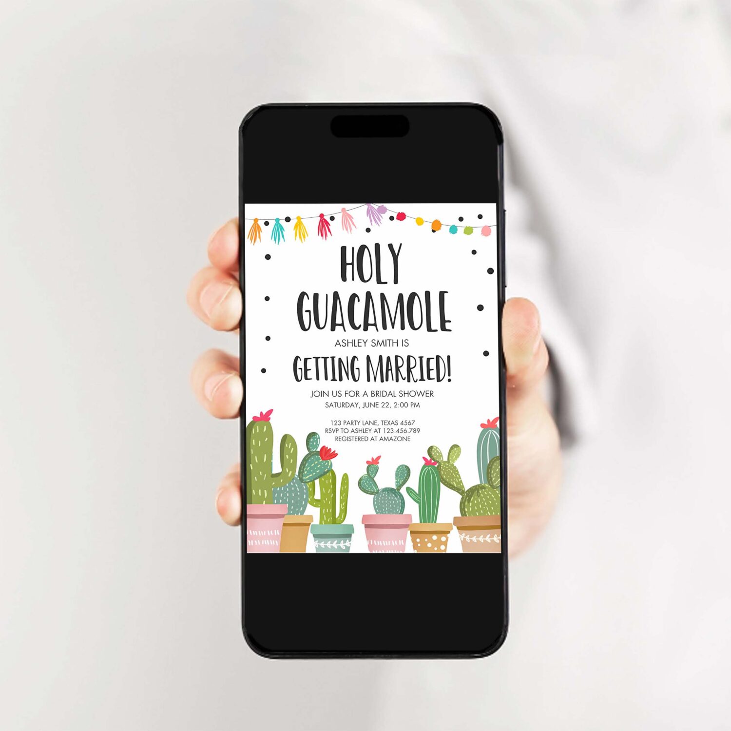 Editable holy guacamole bridal shower invitation fiesta couples shower cactus succulent mexican 2