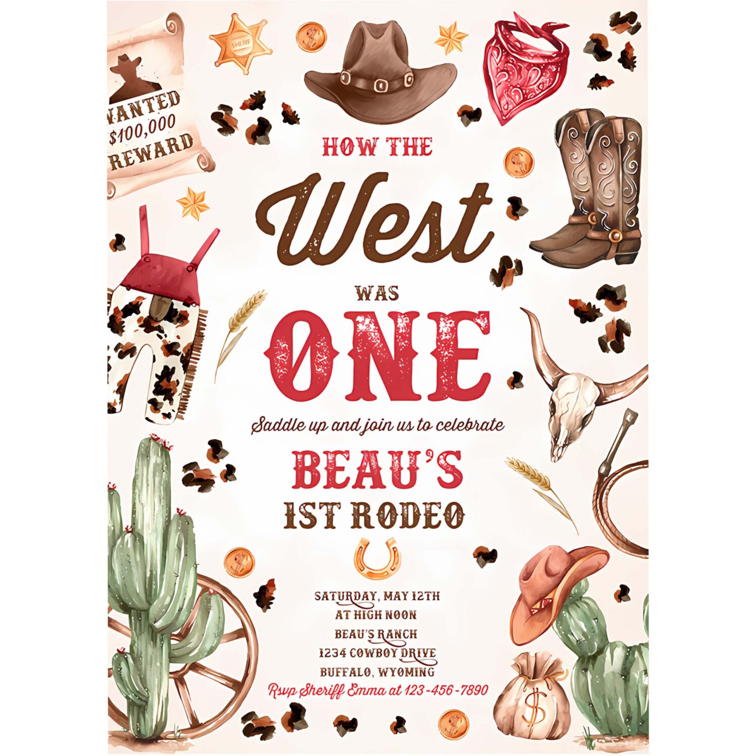 Editable how the west was one birthday invitation cowboy birthday invitation wild west cowboy 1st rodeo birthday 4