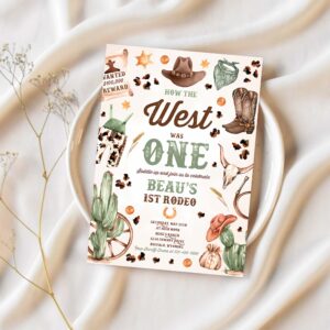 Editable how the west was one birthday party cowboy birthday invitation wild west cowboy 1st rodeo birthday 1