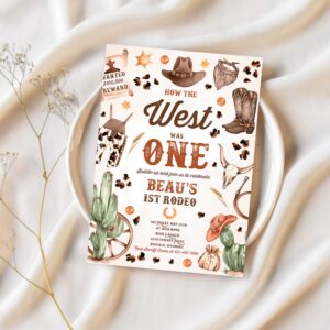 Editable how the west was one birthday party invitation cowboy birthday invitation wild west cowboy 1st rodeo birthday 1