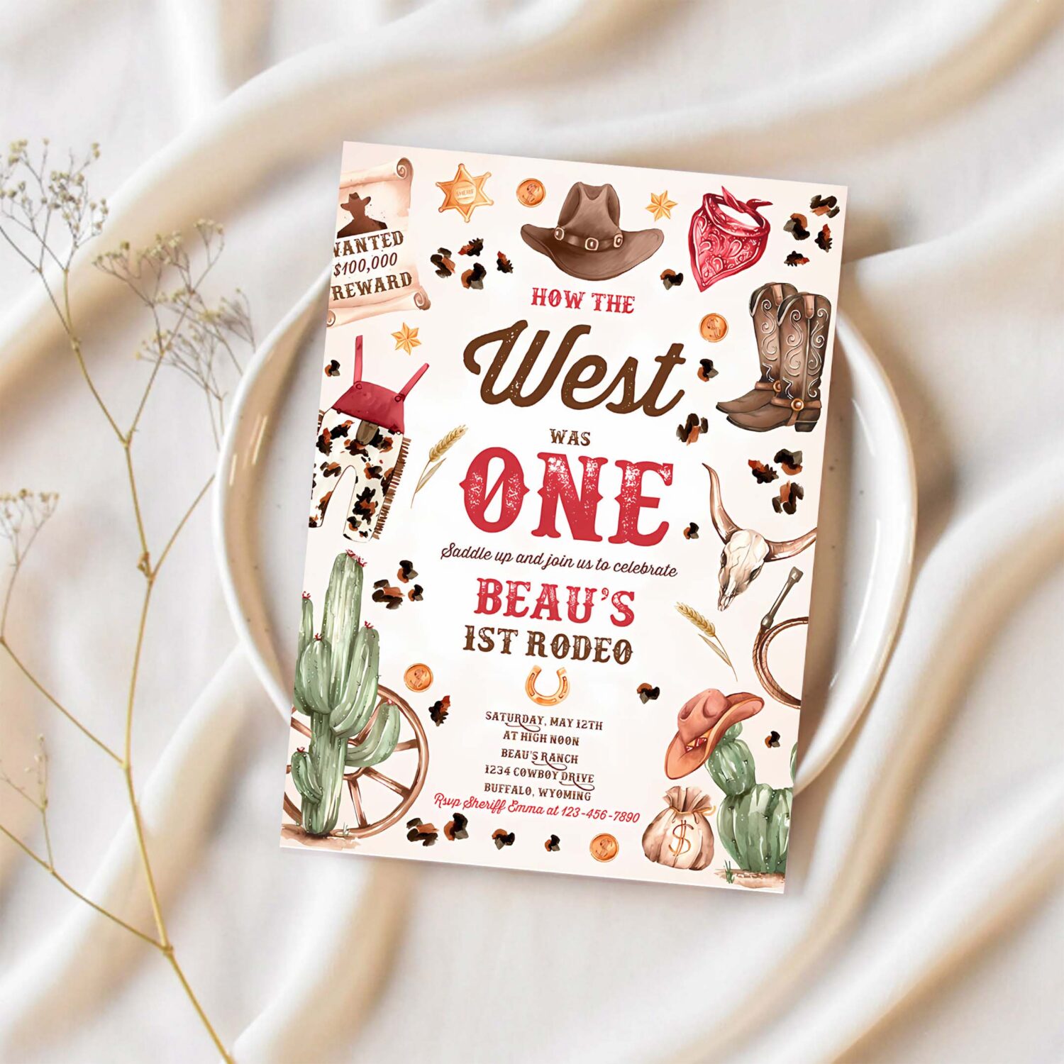 Editable how the west was one birthday party invitation cowboy birthday invitation wild west cowboy 1st rodeo birthday instant download qc 1