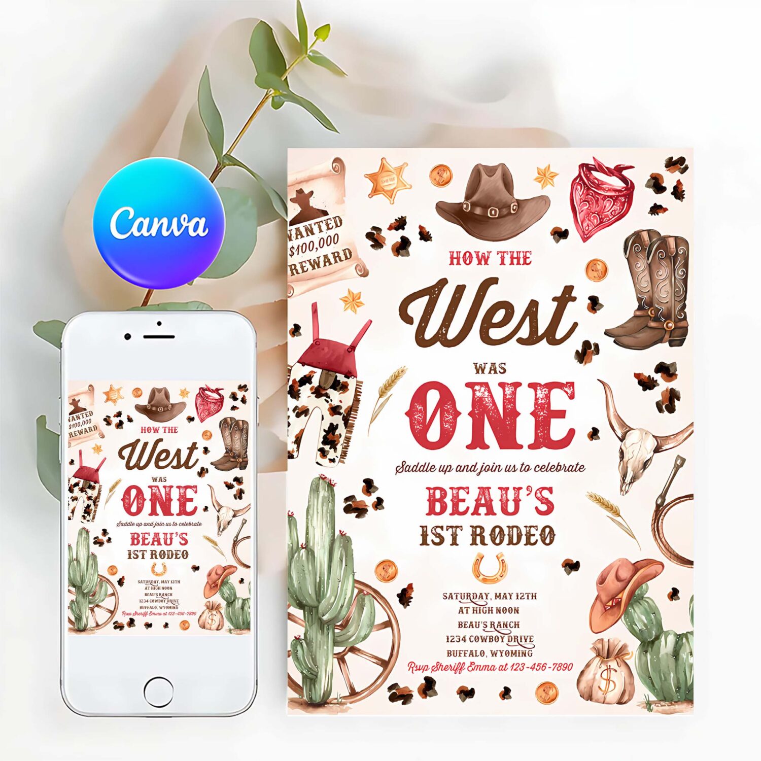 Editable how the west was one birthday party invitation cowboy birthday invitation wild west cowboy 1st rodeo birthday instant download qc