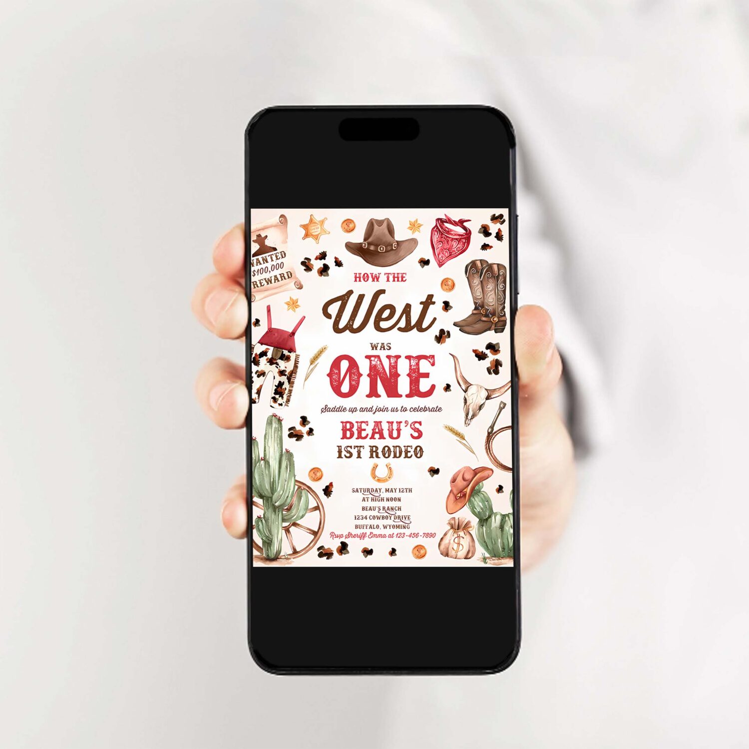 Editable how the west was one birthday party invitation cowboy birthday invitation wild west cowboy 1st rodeo birthday instant download qc 2