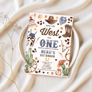 Editable how the west was one birthday party invite cowboy birthday invitation wild west cowboy 1st rodeo birthday 1