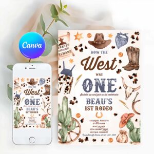 Cowboy Invitation, How The West Was One Birthday Party Invitation Cowboy Birthday Invitation