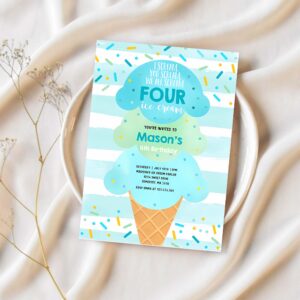 Editable ice cream birthday boy invitation i scream you scream we all scream four ice cream 4th birthday party invite 1