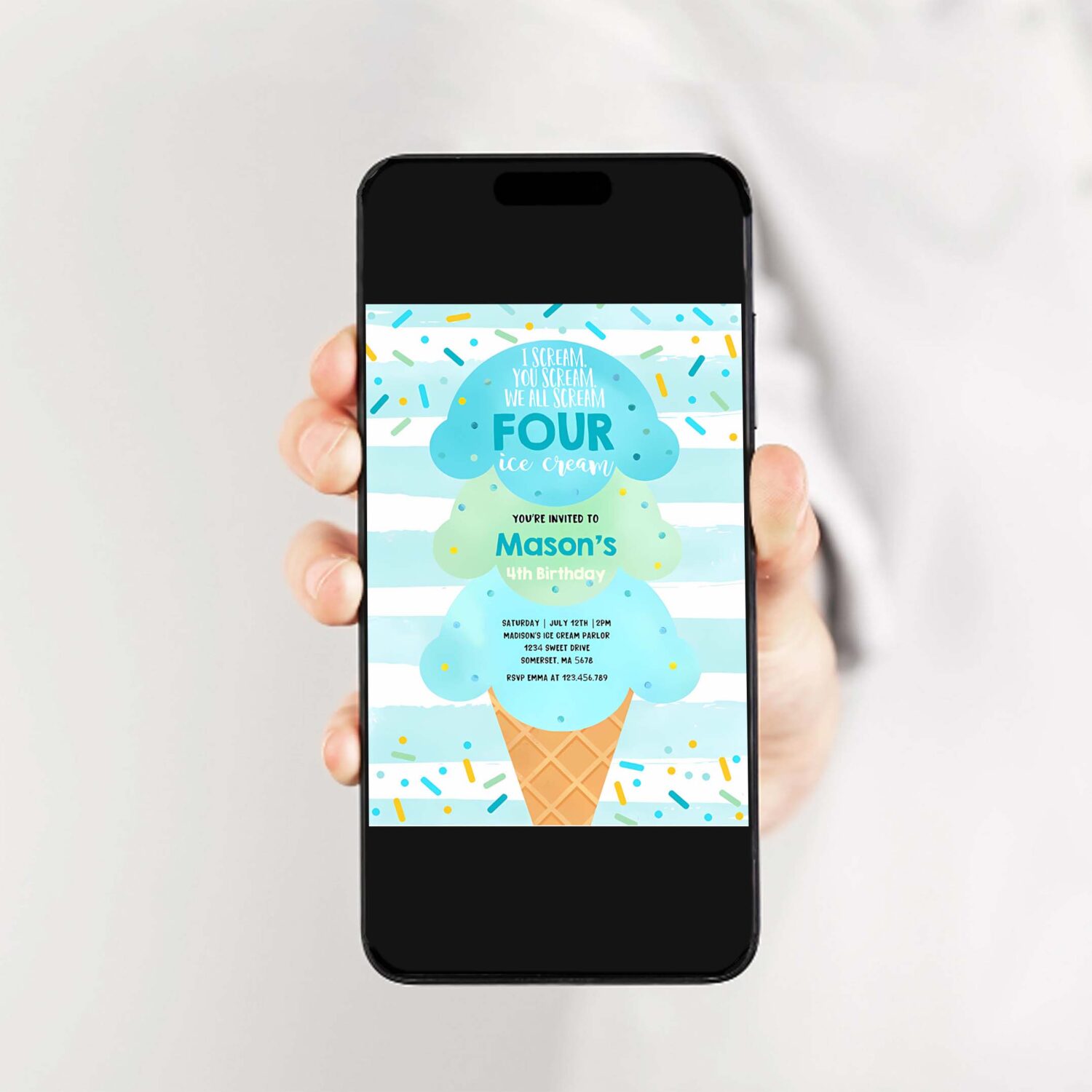 Editable ice cream birthday boy invitation i scream you scream we all scream four ice cream 4th birthday party invite 2