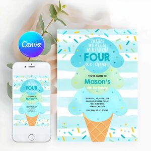 Ice Cream Invitation, Ice Cream Birthday, Boy Invitation