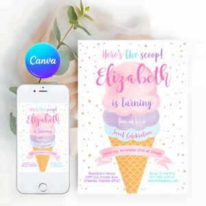 Ice Cream Invitation, Ice Cream Birthday Invitation