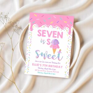 Editable ice cream invitation seven is so sweet birthday invitation ice cream 7th birthday party sweet ice cream party 1