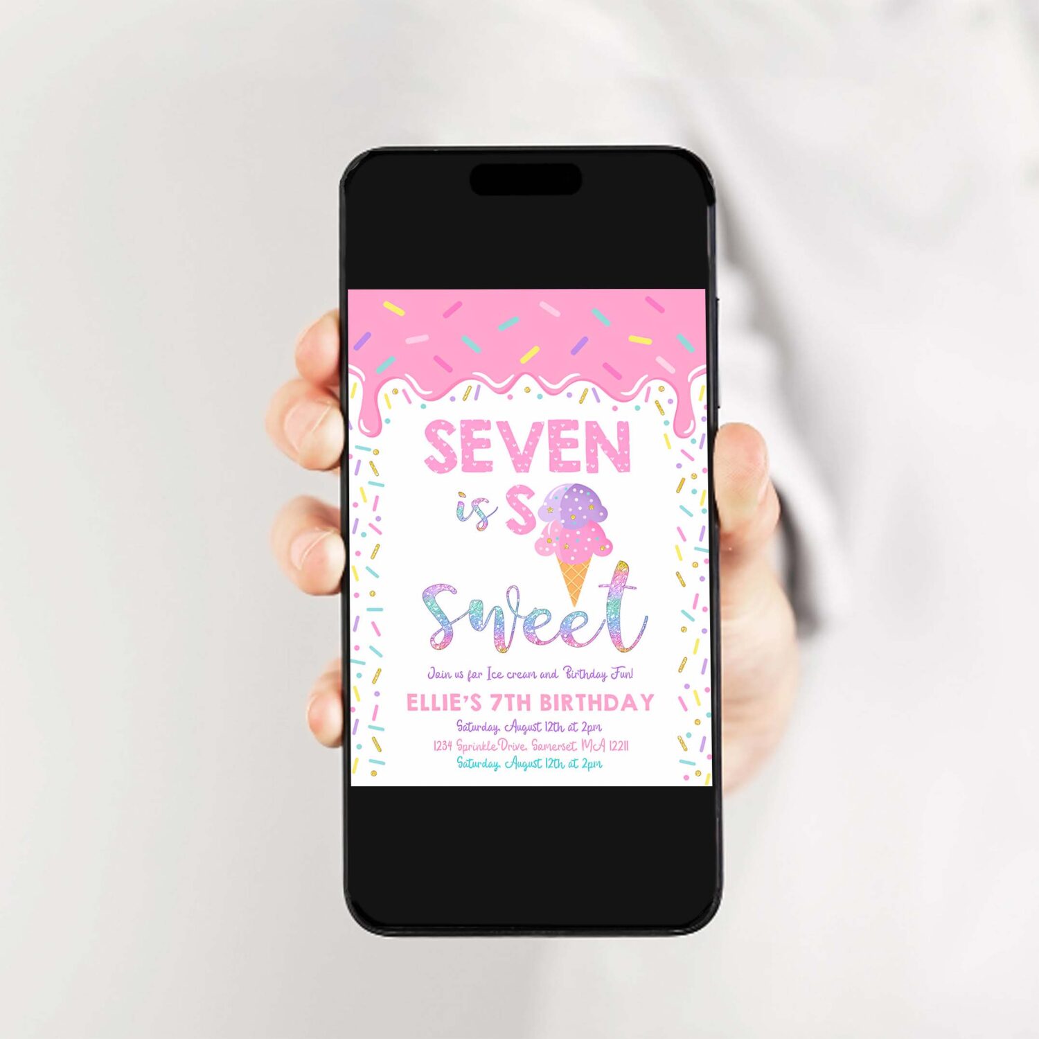 Editable ice cream invitation seven is so sweet birthday invitation ice cream 7th birthday party sweet ice cream party 2