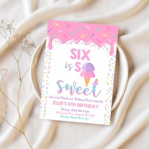 Editable ice cream invitation six is so sweet birthday invitation ice cream 6th birthday party sweet ice cream party 1