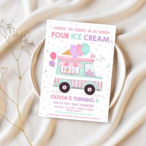 Editable ice cream truck birthday invitation i scream you scream we all scream four ice cream 4th birthday party 1