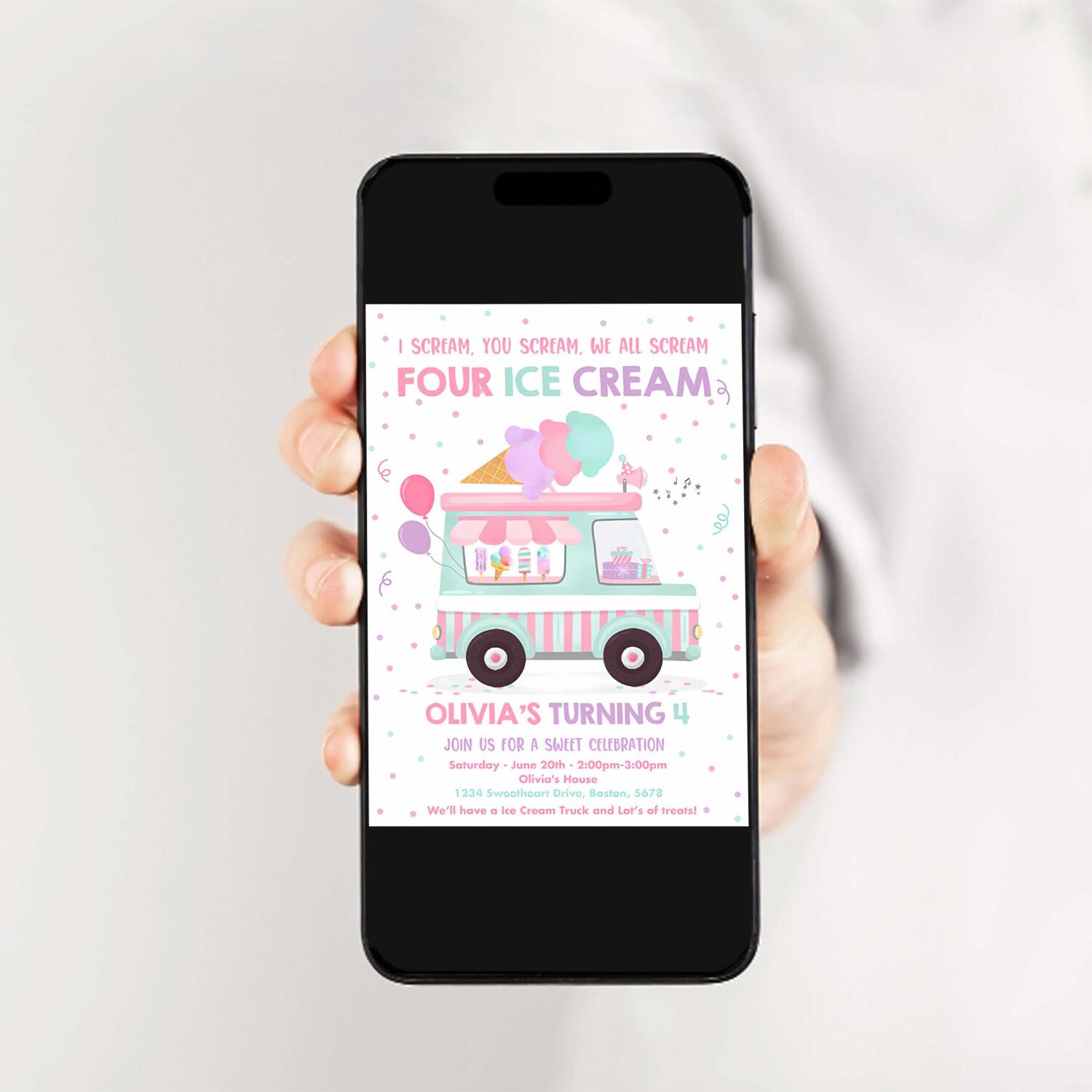 Editable ice cream truck birthday invitation i scream you scream we all scream four ice cream 4th birthday party 2