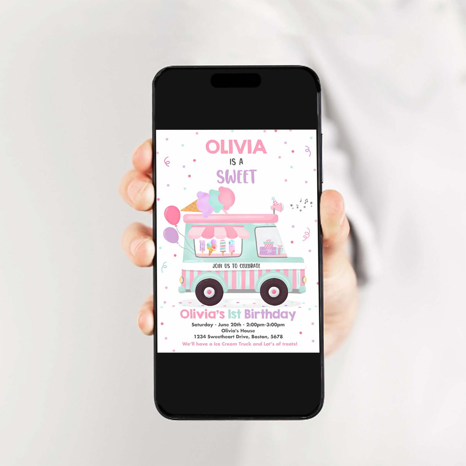 Editable ice cream truck birthday invitation ice cream sweet one 1st party invitation sweet one ice cream birthday party 2