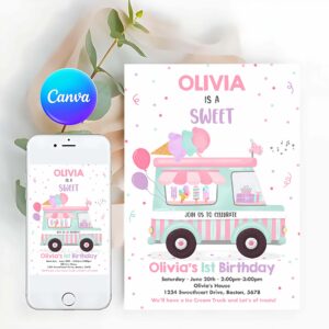 Sweet One Invitation, Ice Cream Sweet One 1st Party Invitation Sweet One Ice Cream Birthday Party Invitation