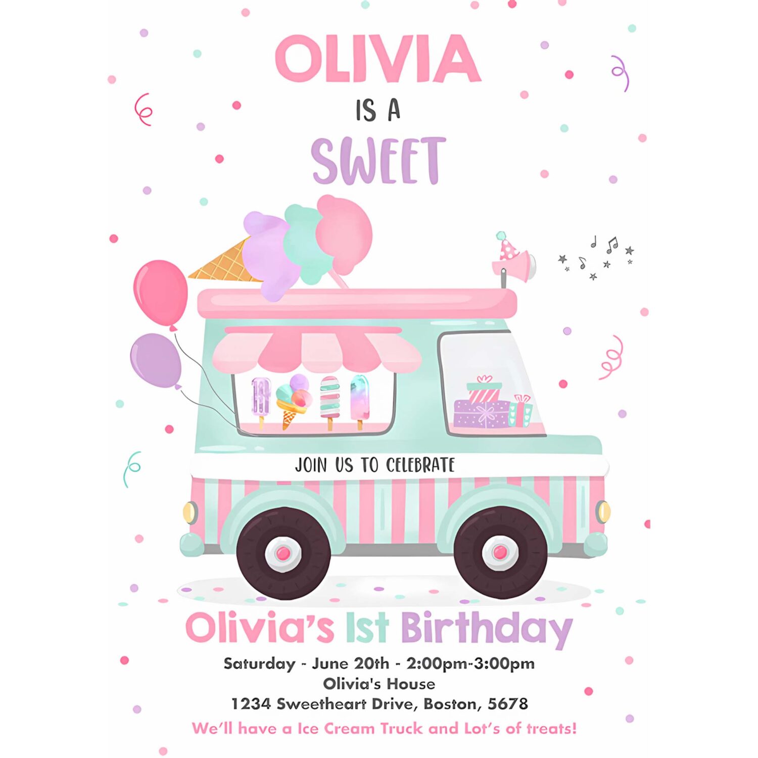 Editable ice cream truck birthday invitation ice cream sweet one 1st party invitation sweet one ice cream birthday party 4