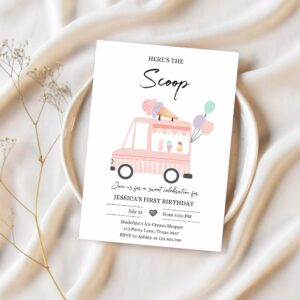 Editable ice cream truck birthday invitation ice cream truck invite modern ice cream shoppe van the scoop invitation 1