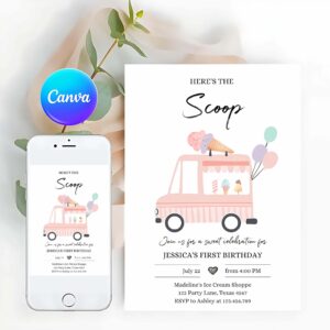 Ice Cream Invitation, Ice Cream Truck Invite, Modern Ice Cream Shoppe Van The Scoop Invitation