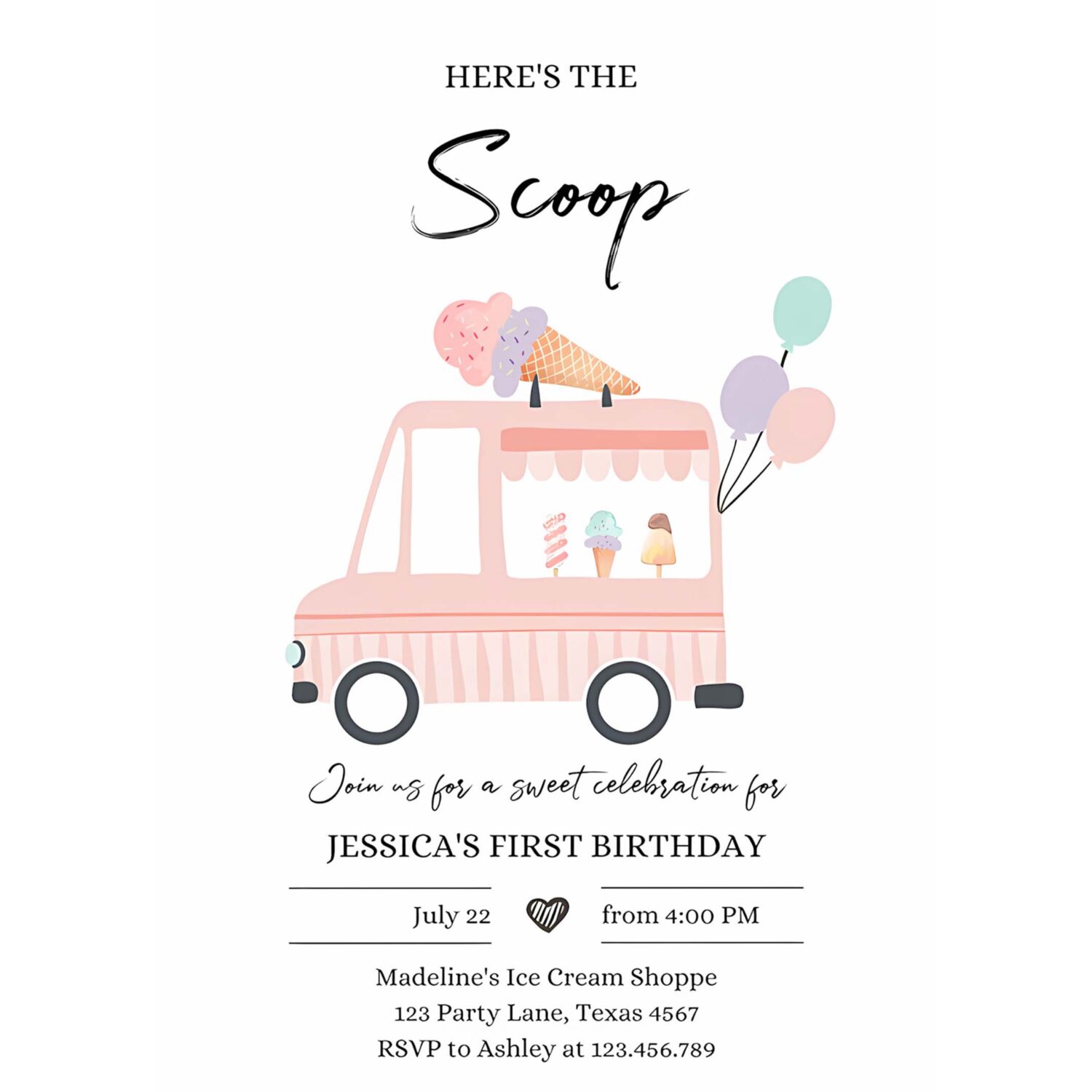Editable ice cream truck birthday invitation ice cream truck invite modern ice cream shoppe van the scoop invitation 4