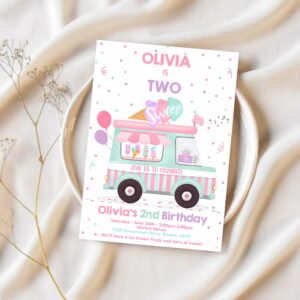 Editable ice cream truck birthday invitation ice cream two sweet 2nd birthday party invitation two sweet ice cream party 1