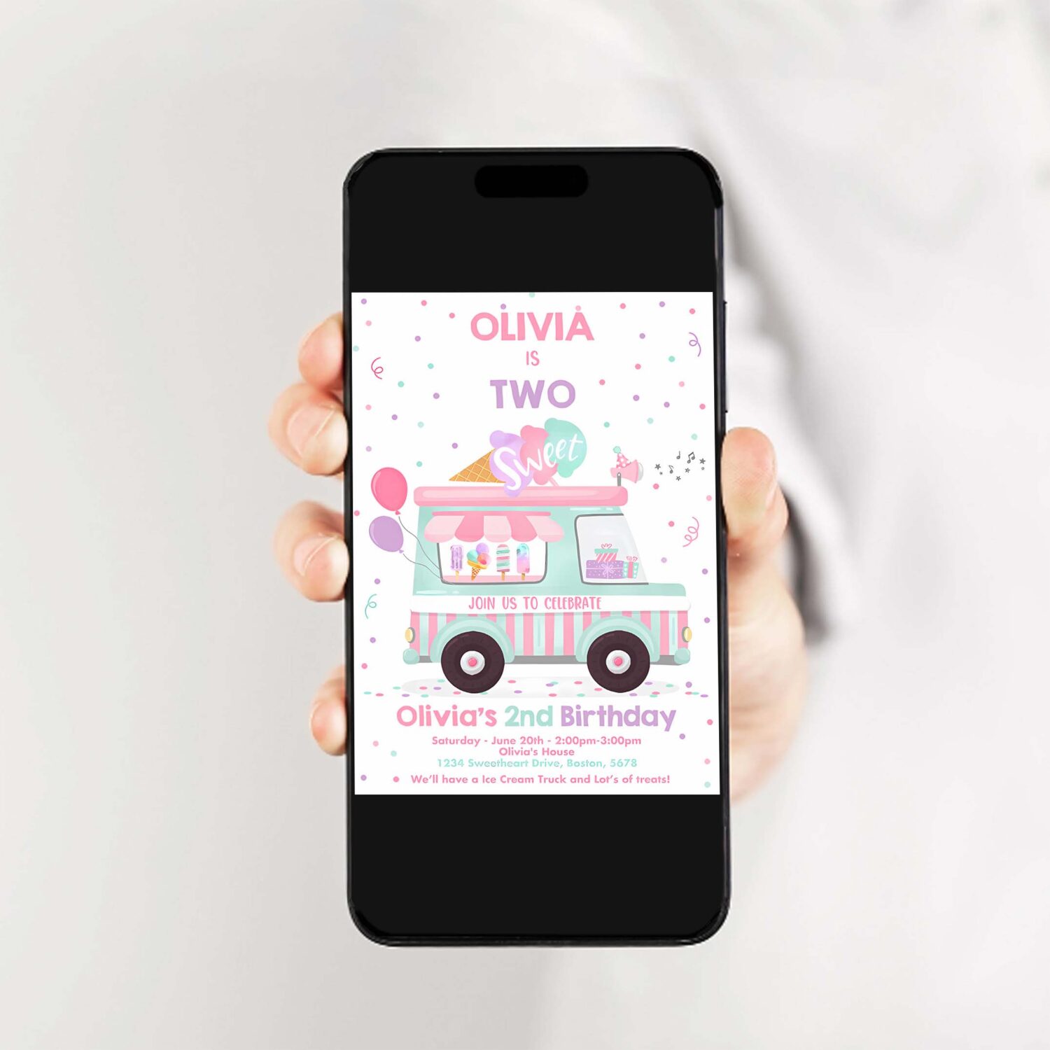 Editable ice cream truck birthday invitation ice cream two sweet 2nd birthday party invitation two sweet ice cream party 2