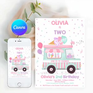 Sweet One Invitation, Ice Cream Two Sweet 2nd Birthday Party Invitation Two Sweet Ice Cream Party Invitation