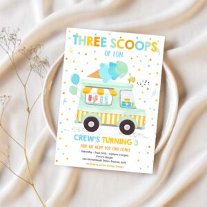 Editable ice cream truck three scoops of fun 3rd party invitation ice cream 3rd birthday three scoops of fun 1