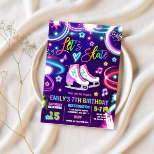 Editable ice skating invitation neon glow ice skating party neon glow in the dark ice rink party ice skating party 1
