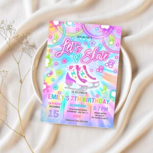 Editable ice skating invitation tie dye ice skating party invite glow tie dye ice skating party neon glow skating party instant download o4 1