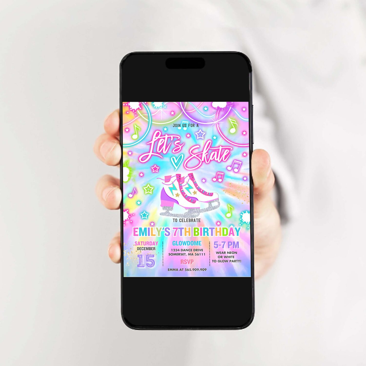 Editable ice skating invitation tie dye ice skating party invite glow tie dye ice skating party neon glow skating party instant download o4 2