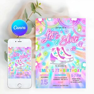 Tie Dye Invitation, Ice Skating Invitation Tie Dye Ice Skating Party Invite Glow Tie Dye Ice Skating Party Neon Glow Skating Party