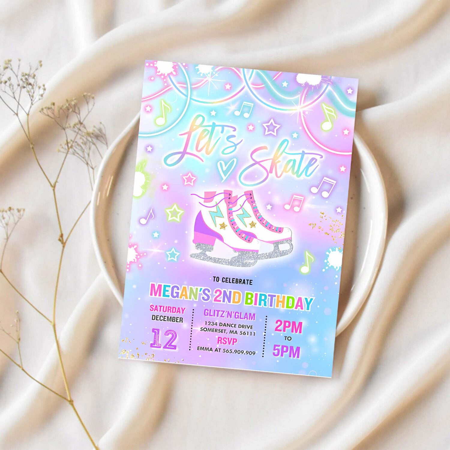 Editable ice skating invitation tie dye ice skating party invite glow tie dye ice skating party neon glow skating party instant download oq 1