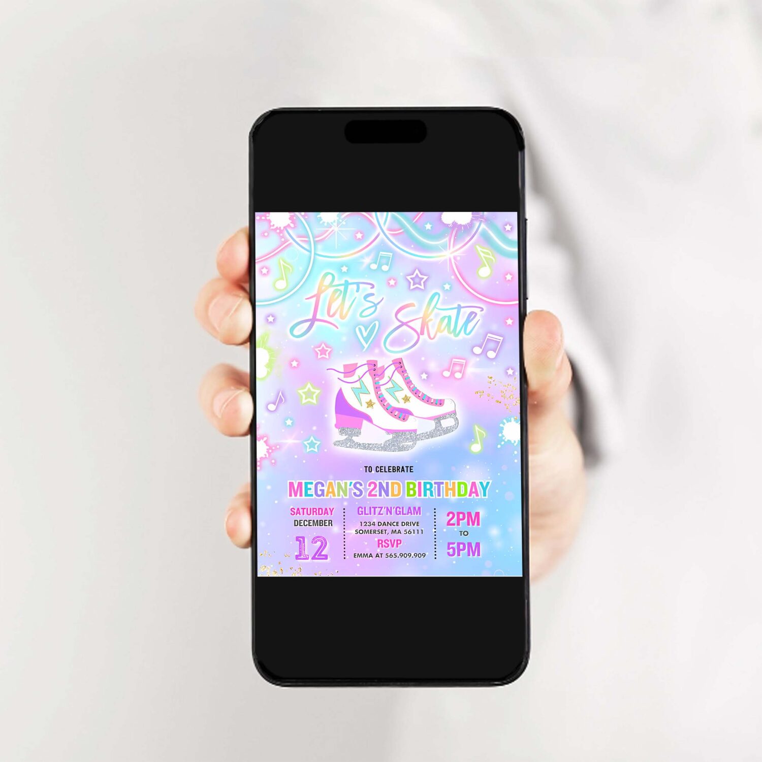 Editable ice skating invitation tie dye ice skating party invite glow tie dye ice skating party neon glow skating party instant download oq 2