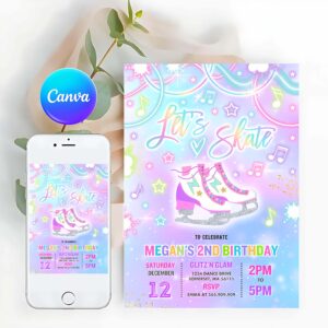 Tie Dye Invitation, Ice Skating Invitation Tie Dye Ice Skating Party Invite Glow Tie Dye Ice Skating Party Neon Glow Skating Party