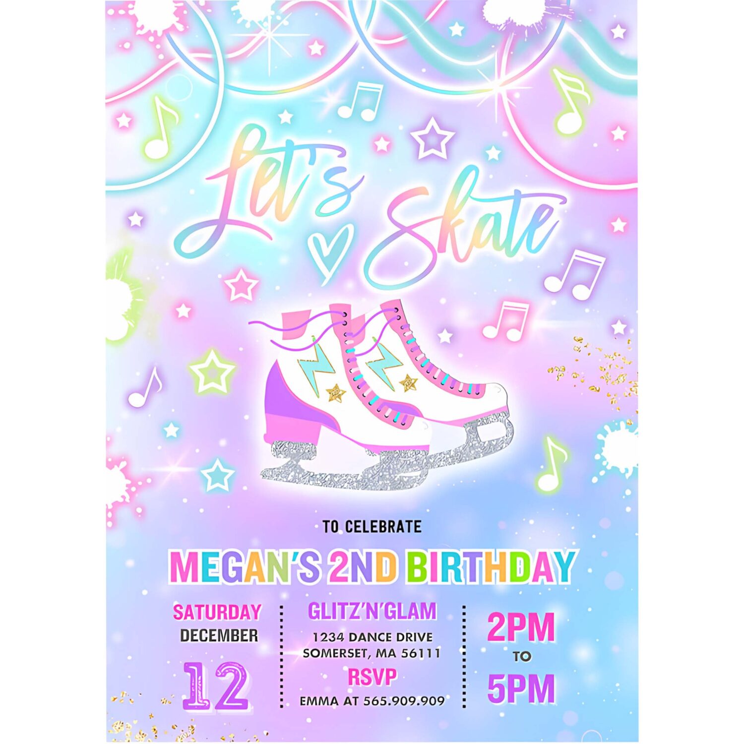 Editable ice skating invitation tie dye ice skating party invite glow tie dye ice skating party neon glow skating party instant download oq 4
