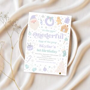 Editable its the most onederful time of the year birthday invitation christmas purple and blue girl 1st birthday party instant download 55y 1