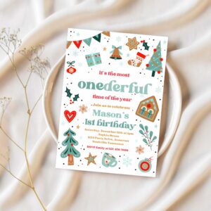 Editable its the most onederful time of the year birthday invitation christmas red and blue boy 1st birthday party instant download hhl 1