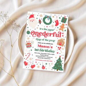 Editable its the most onederful time of the year birthday invitation christmas red and green boy 1st birthday party instant download 44t 1
