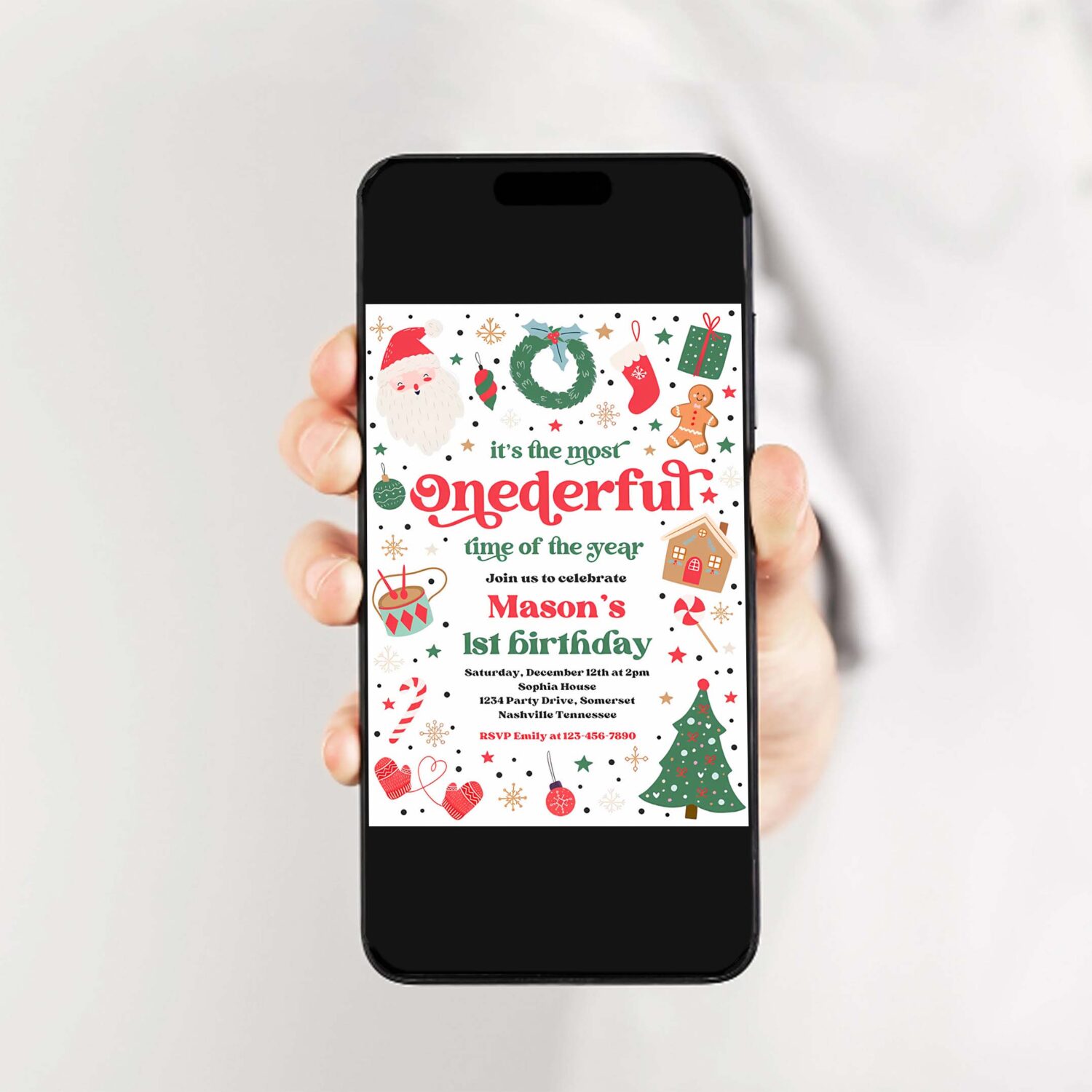 Editable its the most onederful time of the year birthday invitation christmas red and green boy 1st birthday party instant download 44t 2