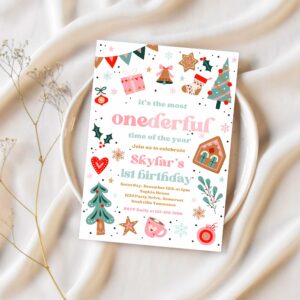 Editable its the most onederful time of the year birthday invitation christmas red and pink girl 1st birthday party instant download hhd 1