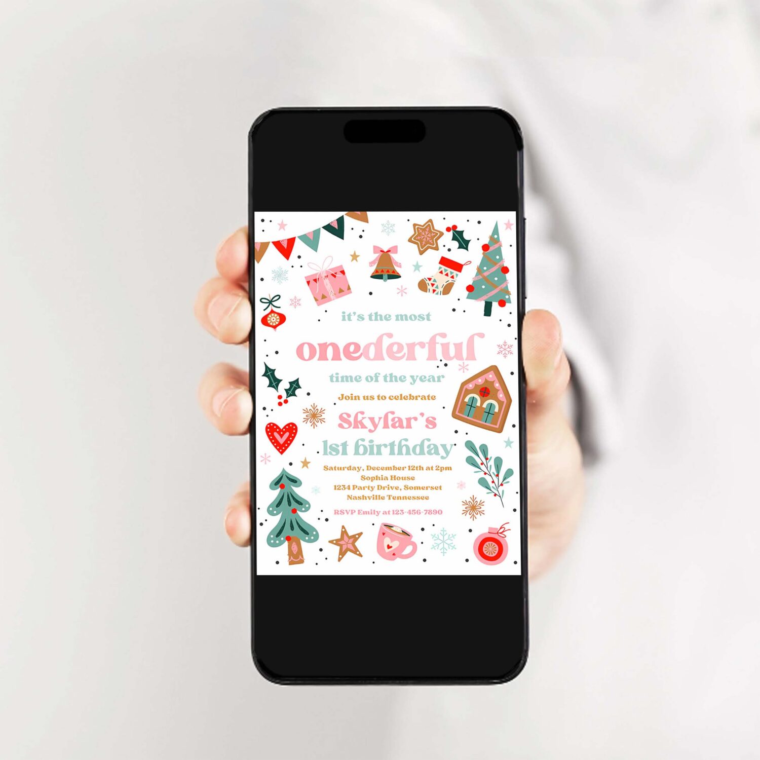 Editable its the most onederful time of the year birthday invitation christmas red and pink girl 1st birthday party instant download hhd 2