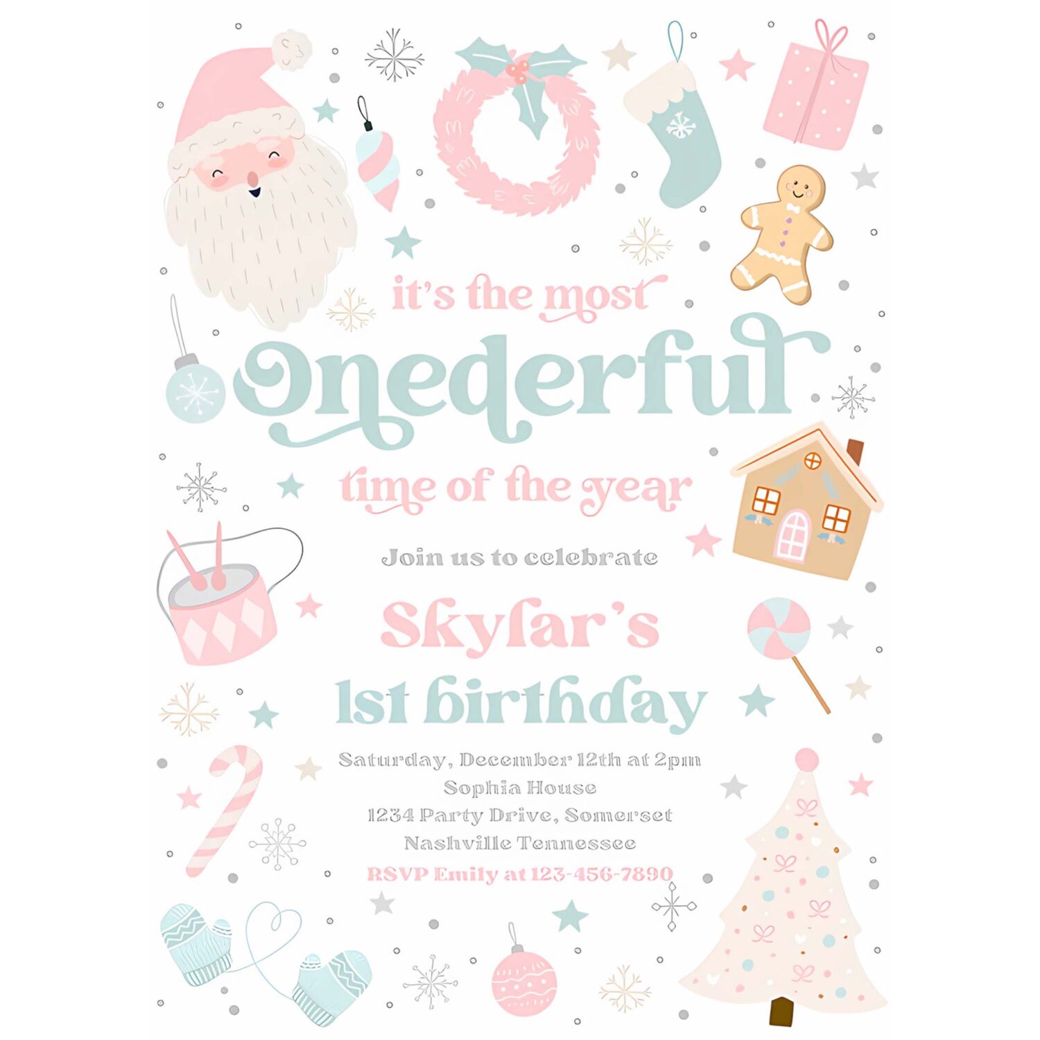 Editable its the most onederful time of the year birthday invitation pink and blue winter onderland 1st birthday party instant download 55t 4